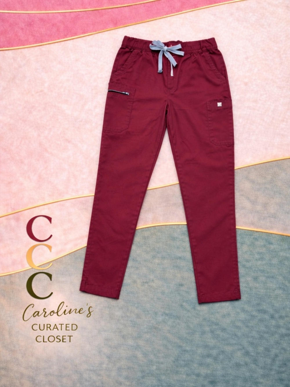 FIGS Yola Scrub Pants XS Burgundy High Waisted Stretch Medical Uniform